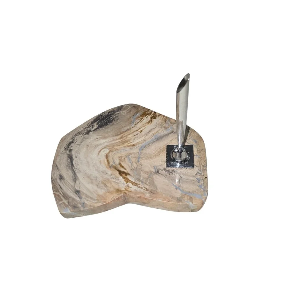 Vintage Desk Fountain Chrome Pen Holder with Polished‎ Stone Base Stand Office